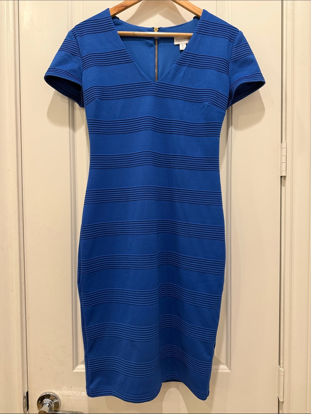 Bisou Bisou Royal Blue Textured V-Neck Mini Dress